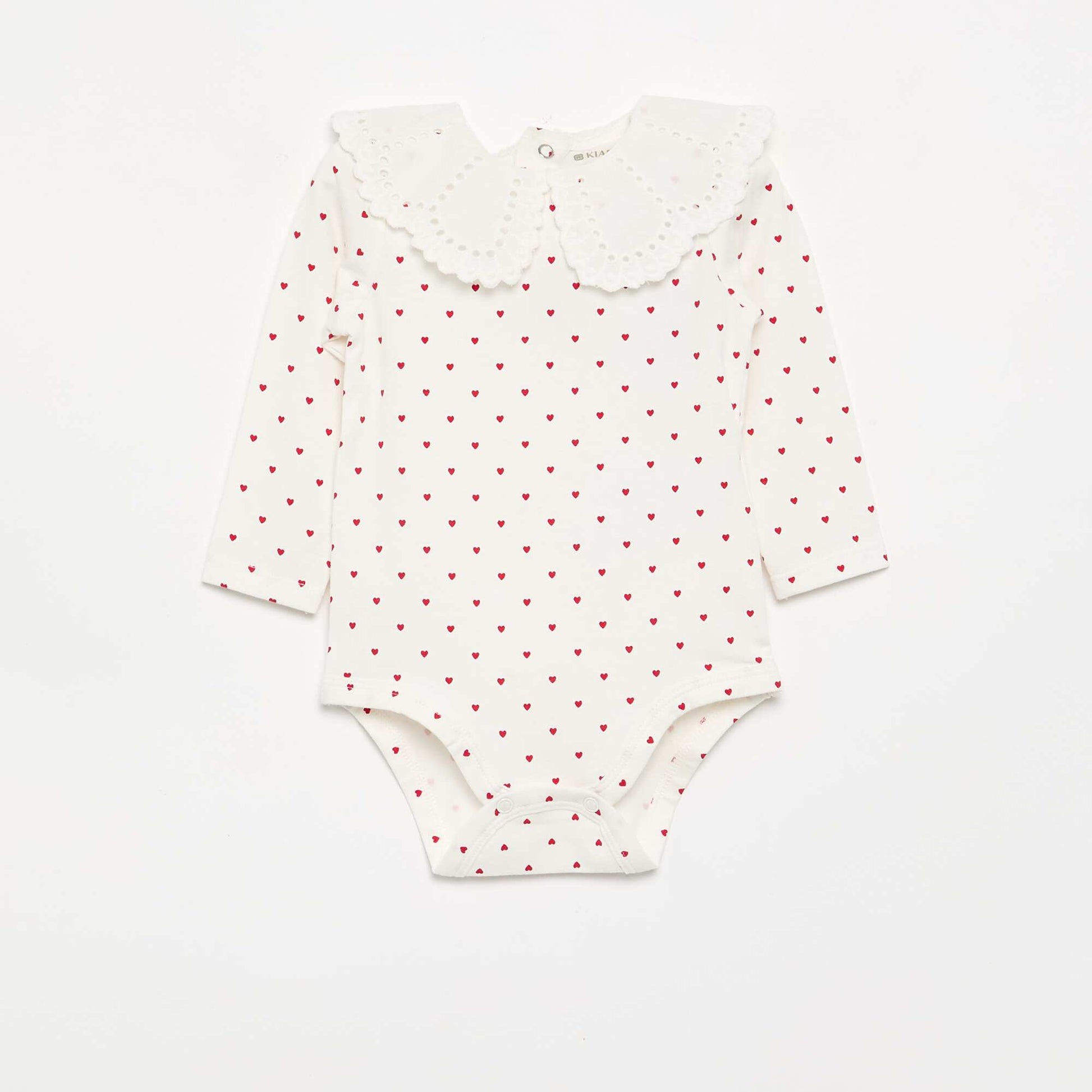 Printed Bodysuit with Broderie Anglaise Peter Pan Collar WHITE