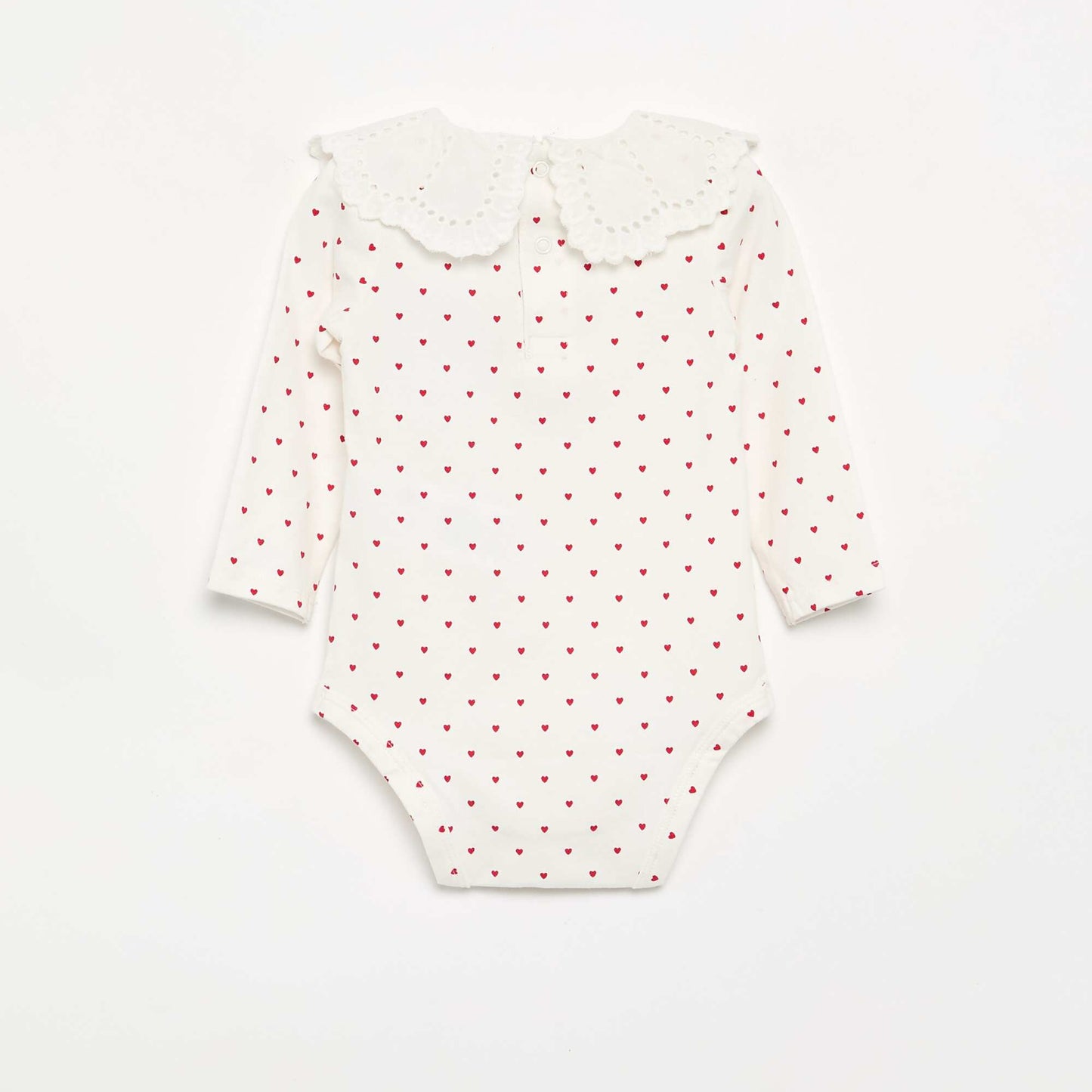 Printed Bodysuit with Broderie Anglaise Peter Pan Collar WHITE