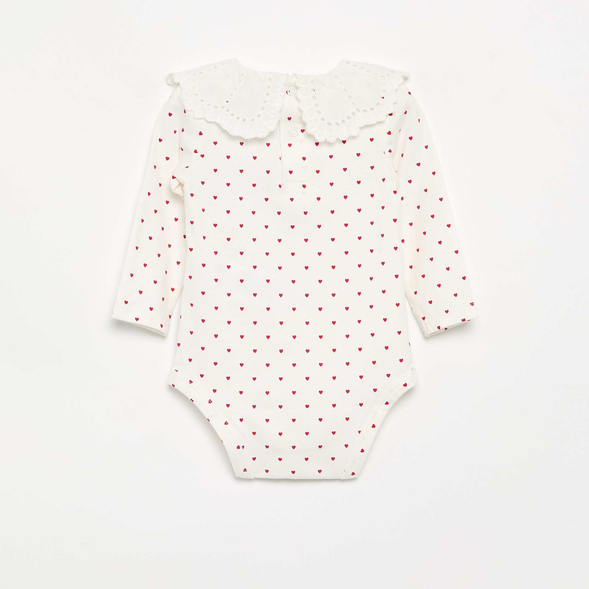 Printed Bodysuit with Broderie Anglaise Peter Pan Collar WHITE