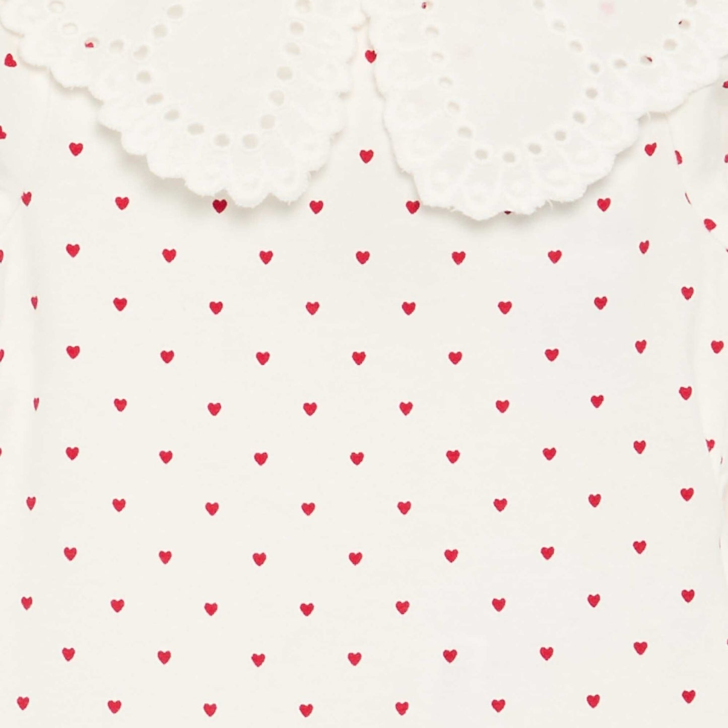 Printed Bodysuit with Broderie Anglaise Peter Pan Collar WHITE