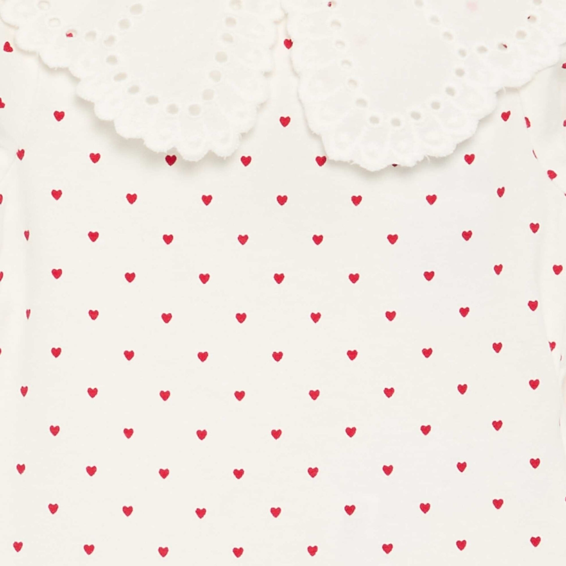 Printed Bodysuit with Broderie Anglaise Peter Pan Collar WHITE