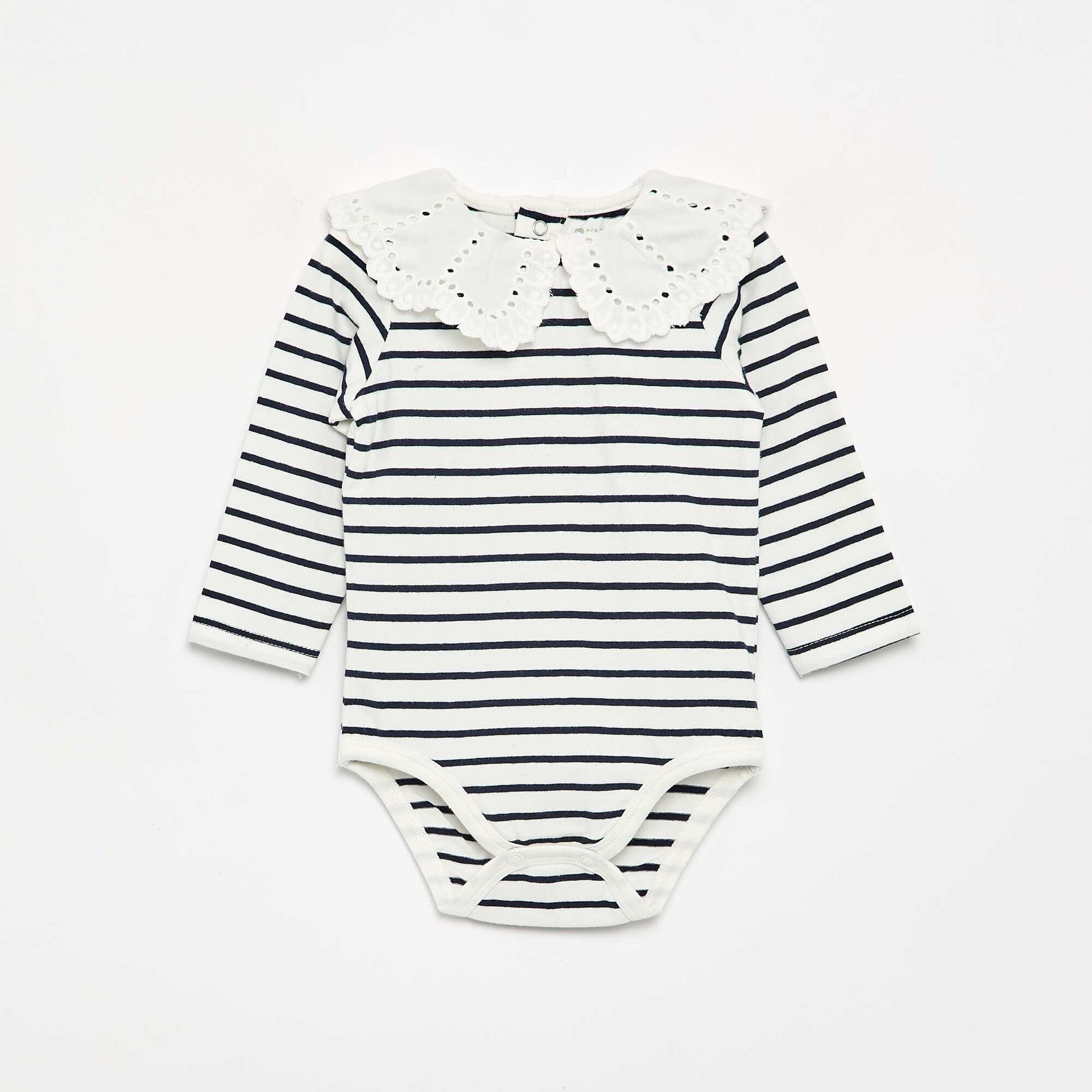 Printed Bodysuit with Broderie Anglaise Peter Pan Collar WHITE