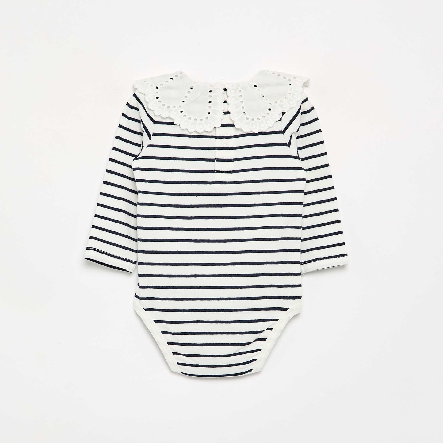 Printed Bodysuit with Broderie Anglaise Peter Pan Collar WHITE