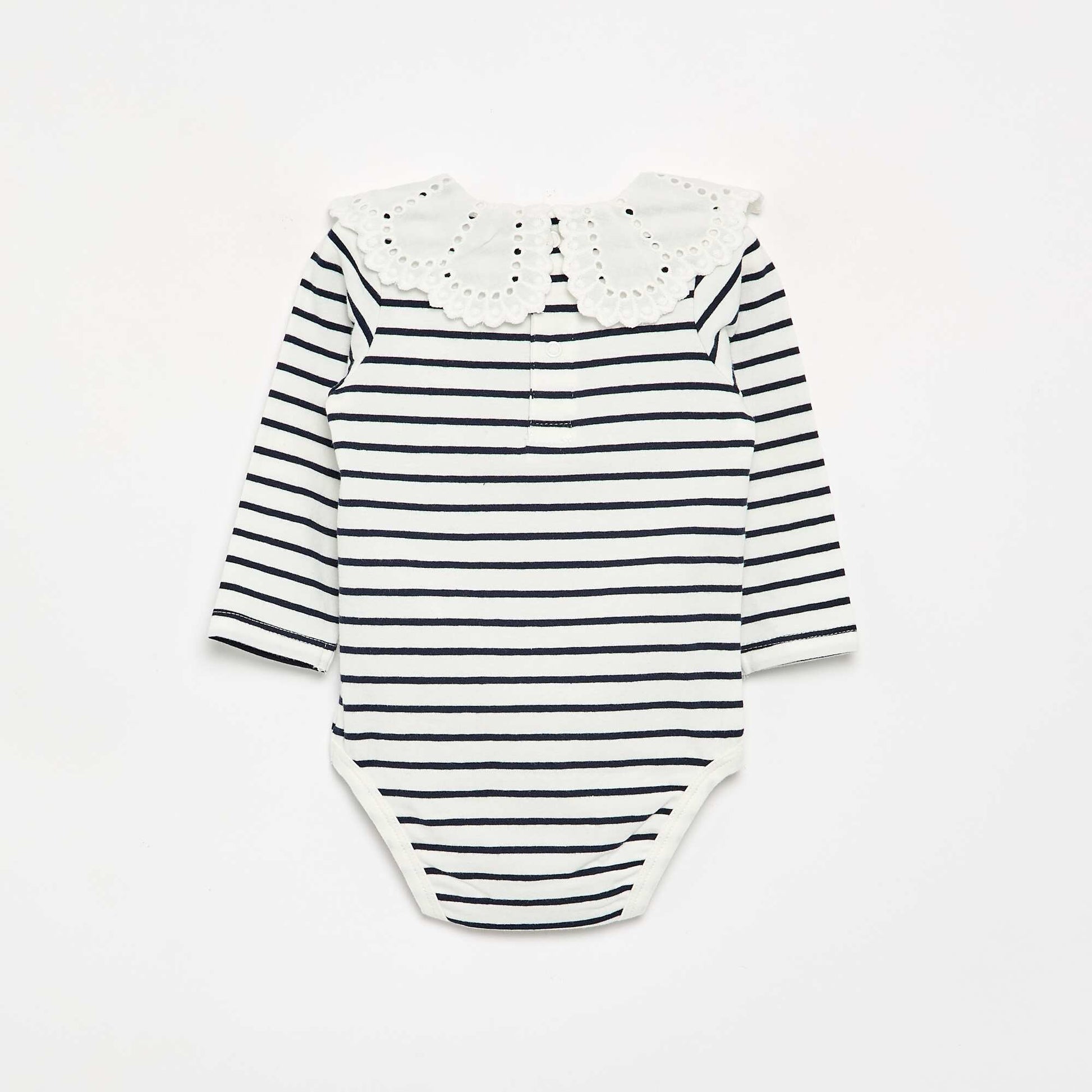 Printed Bodysuit with Broderie Anglaise Peter Pan Collar WHITE