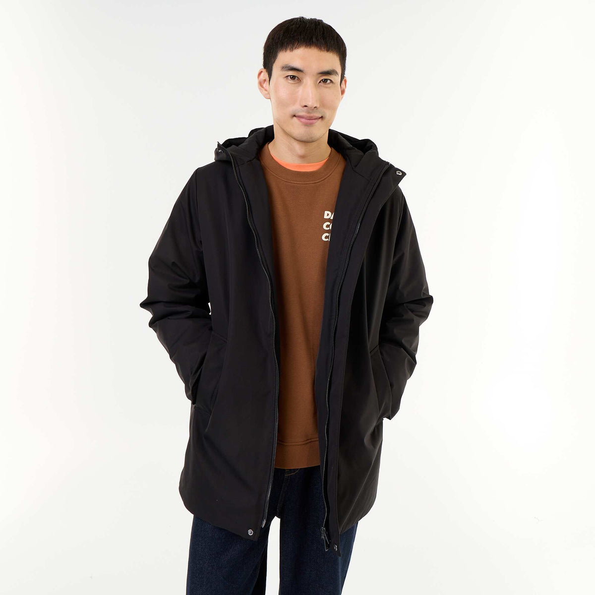 Water-repellent hooded parka BLACK