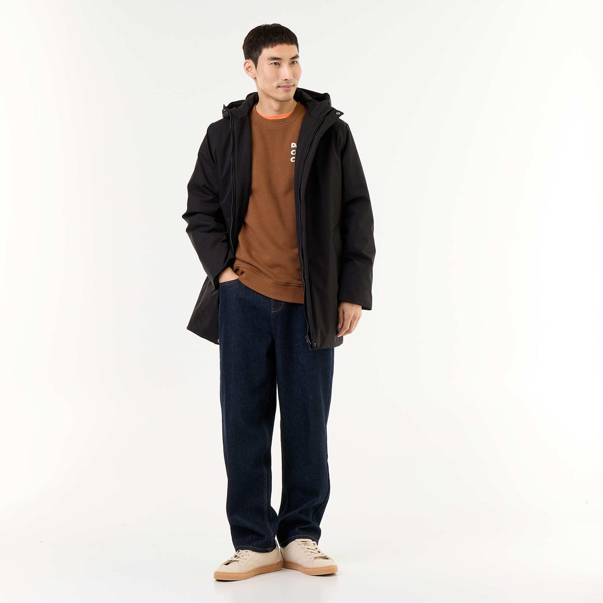 Water-repellent hooded parka BLACK