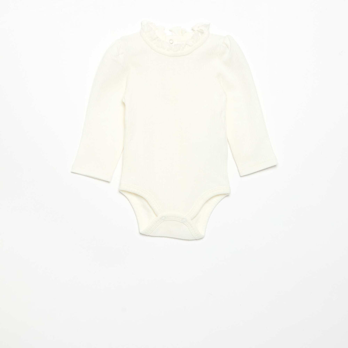 Ribbed Knit Bodysuit with Decorative Collar WHITE