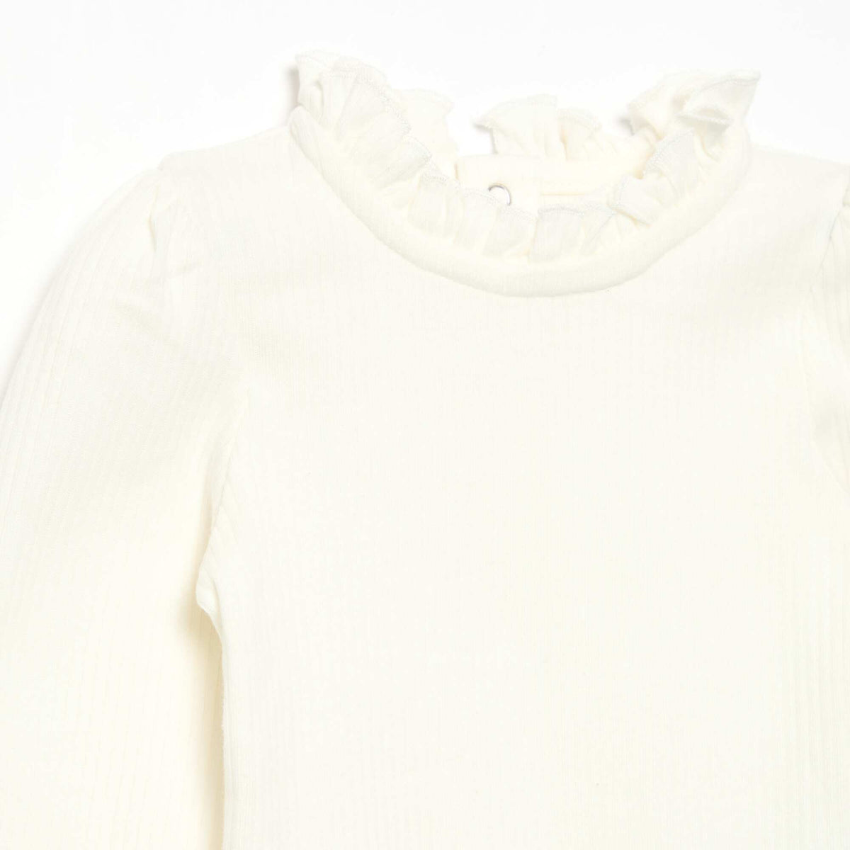 Ribbed Knit Bodysuit with Decorative Collar WHITE