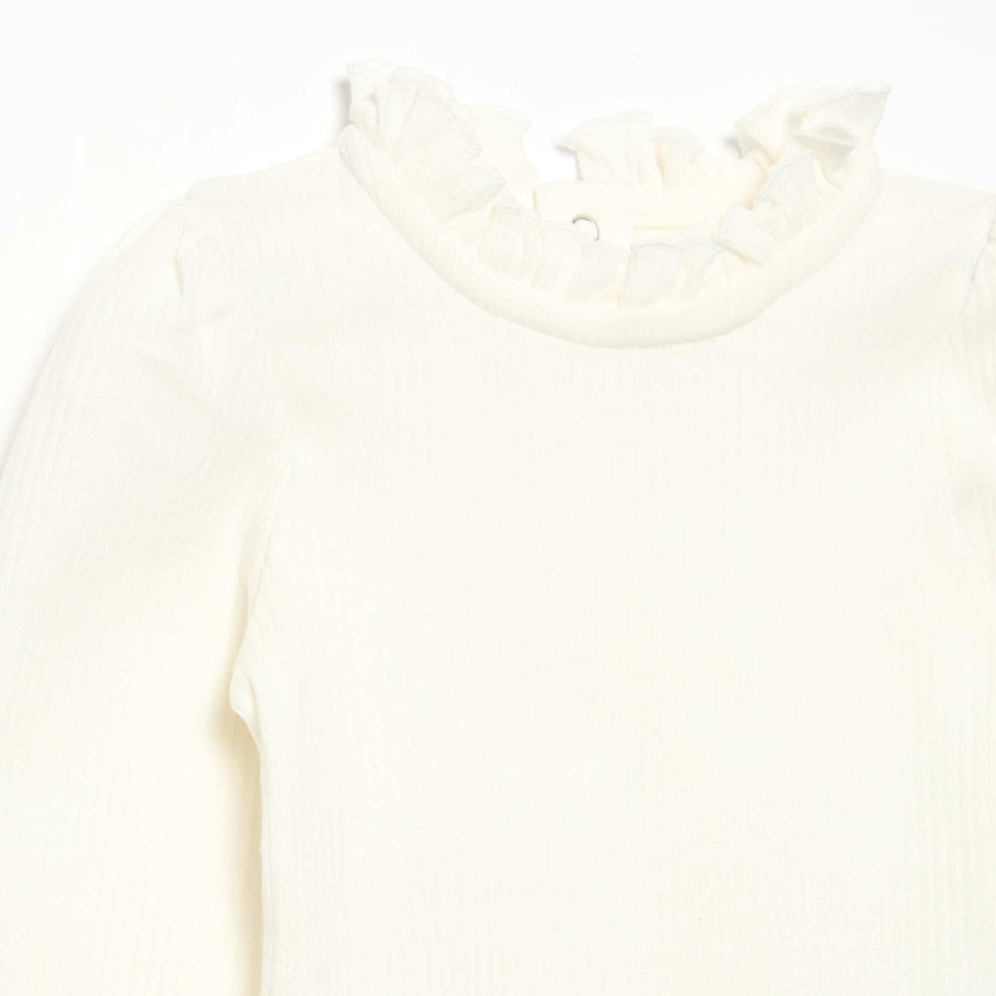 Ribbed Knit Bodysuit with Decorative Collar WHITE