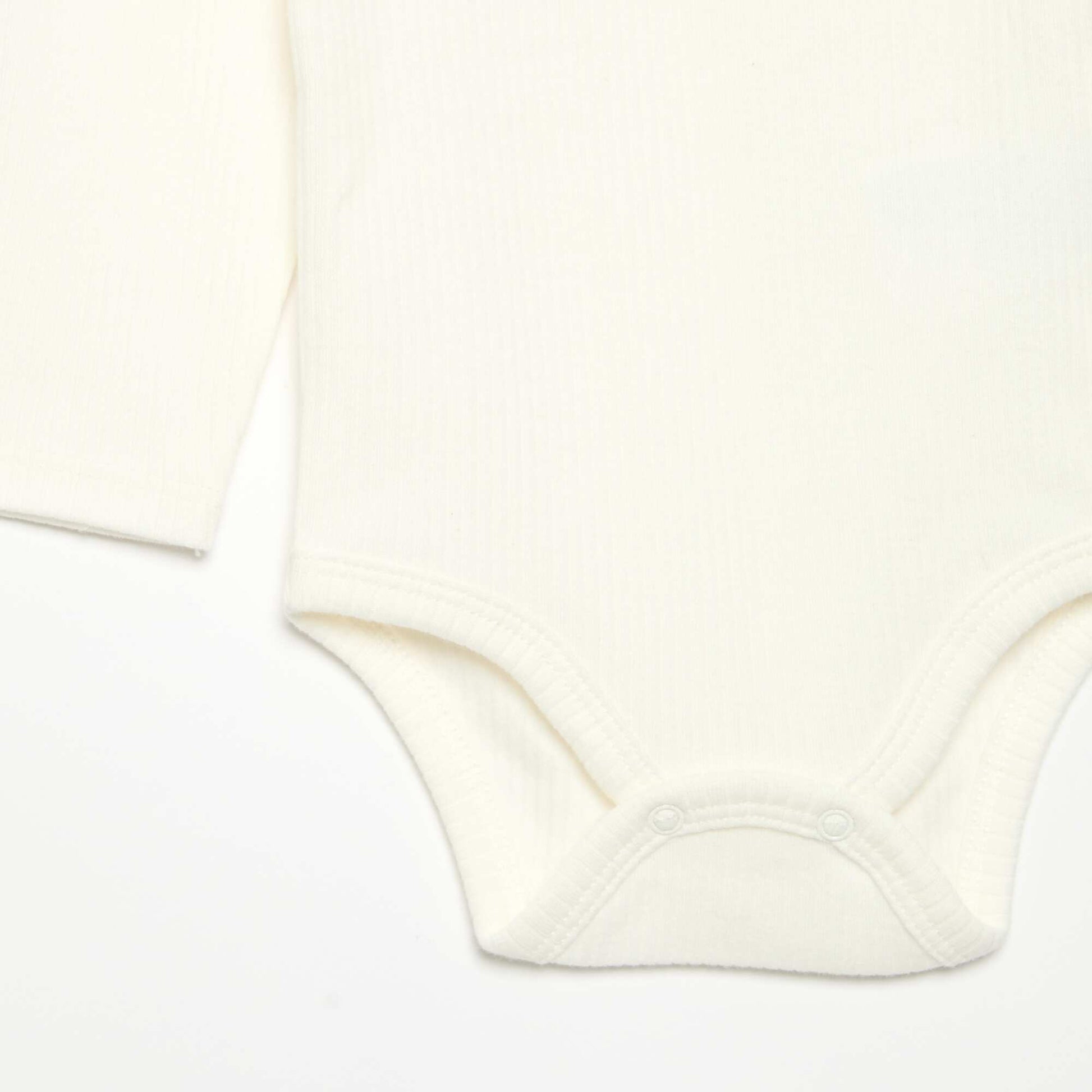 Ribbed Knit Bodysuit with Decorative Collar WHITE
