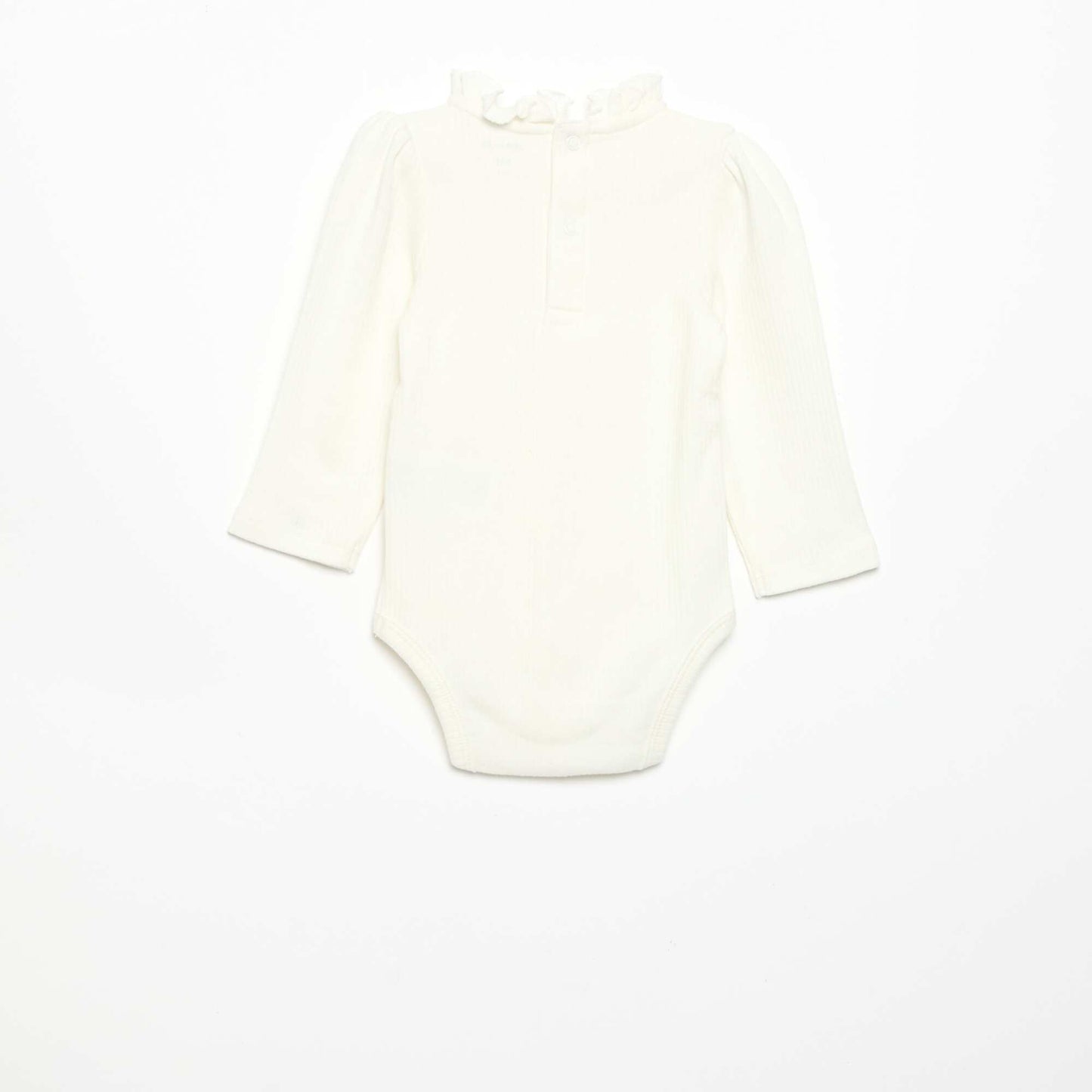 Ribbed Knit Bodysuit with Decorative Collar WHITE