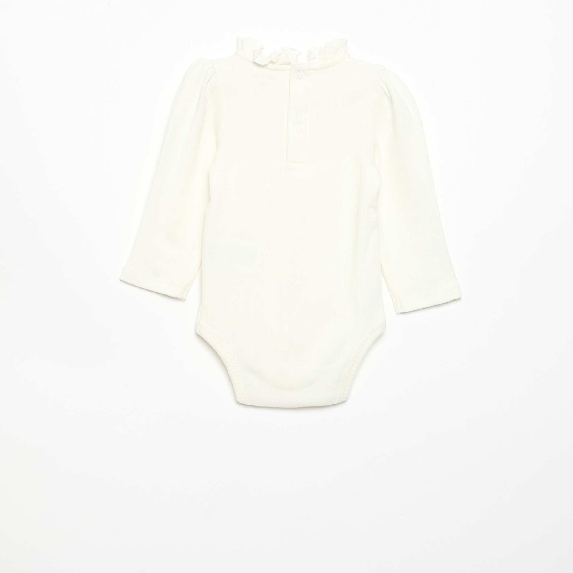 Ribbed Knit Bodysuit with Decorative Collar WHITE