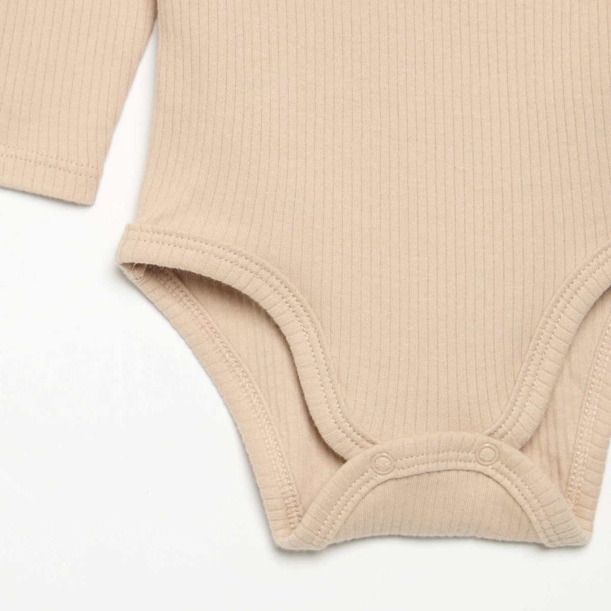 Ribbed Knit Bodysuit with Decorative Collar BEIGE