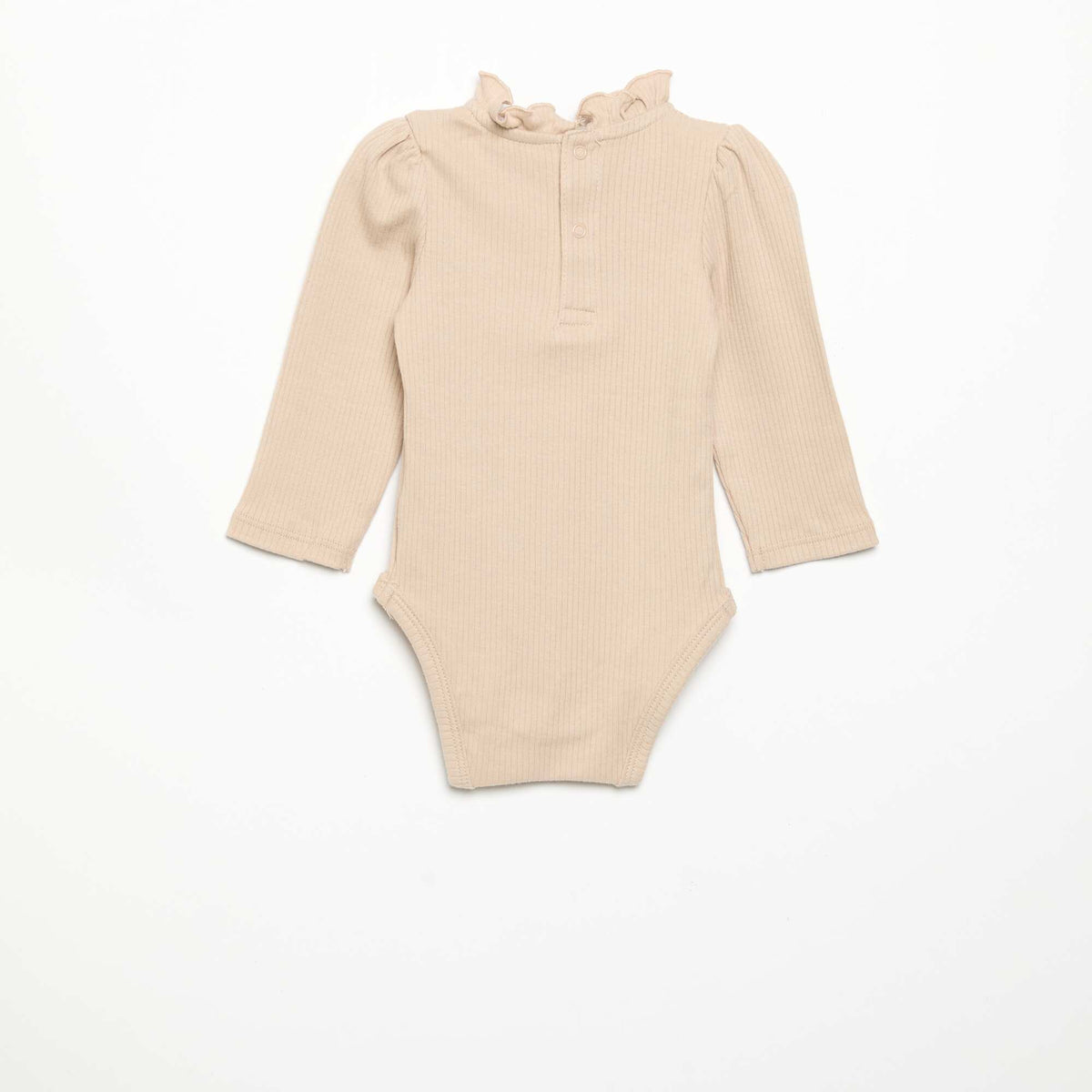 Ribbed Knit Bodysuit with Decorative Collar BEIGE