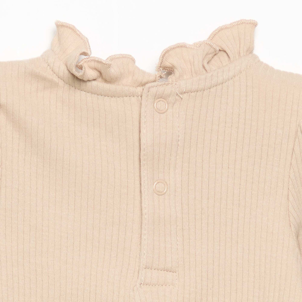 Ribbed Knit Bodysuit with Decorative Collar BEIGE