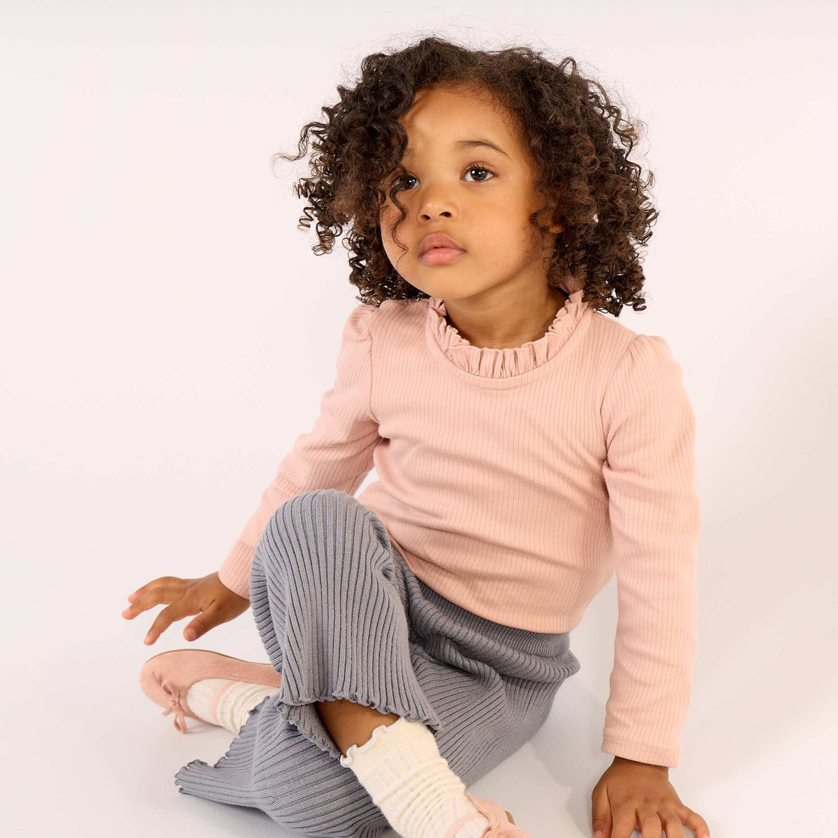 Ribbed Knit Bodysuit with Decorative Collar PINK