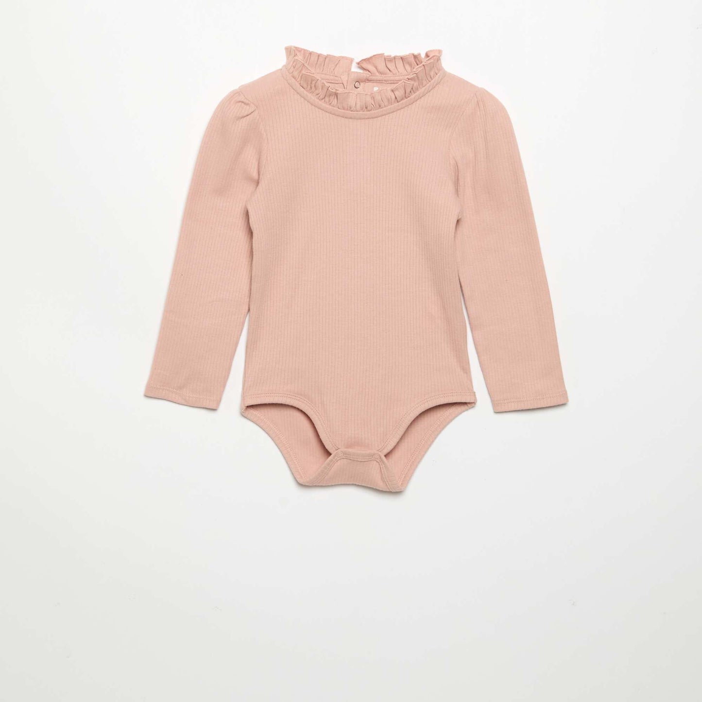 Ribbed Knit Bodysuit with Decorative Collar PINK