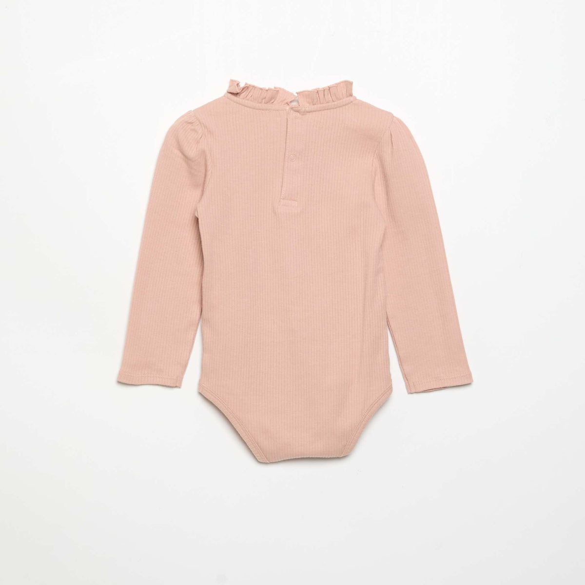 Ribbed Knit Bodysuit with Decorative Collar PINK