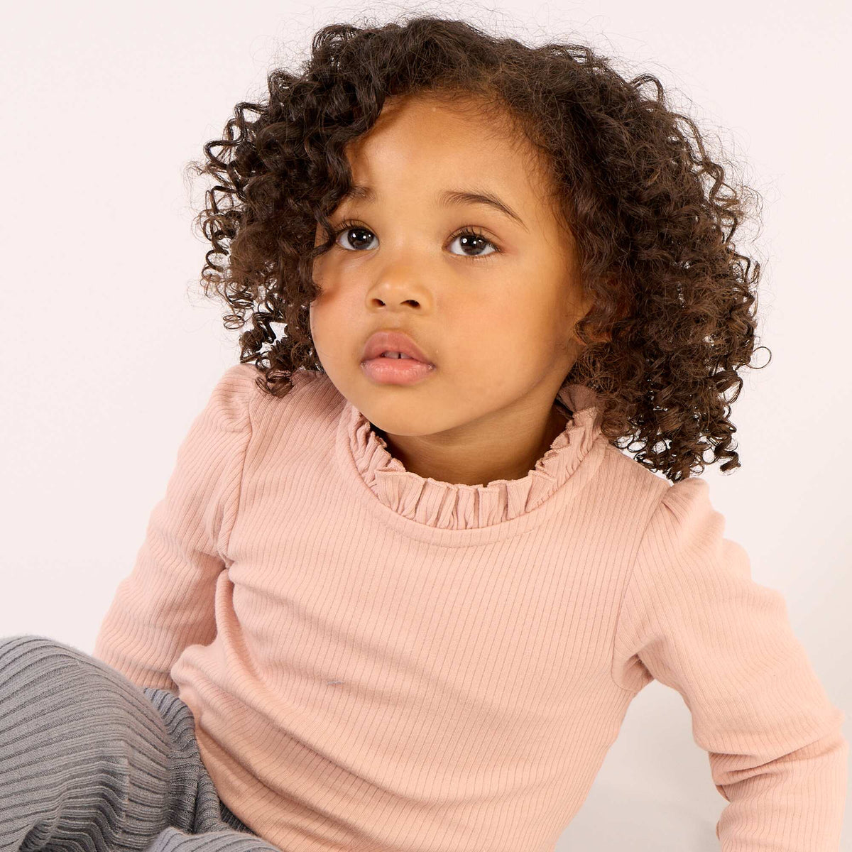 Ribbed Knit Bodysuit with Decorative Collar PINK