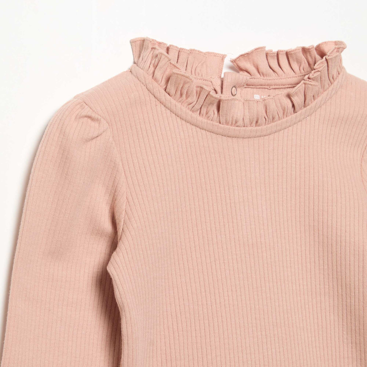 Ribbed Knit Bodysuit with Decorative Collar PINK