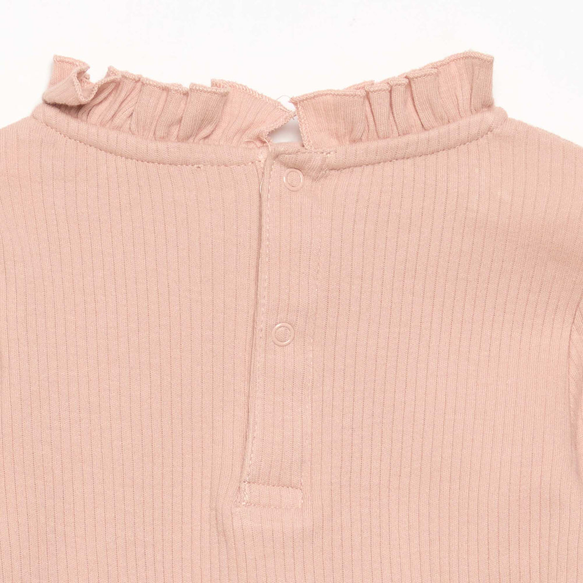 Ribbed Knit Bodysuit with Decorative Collar PINK