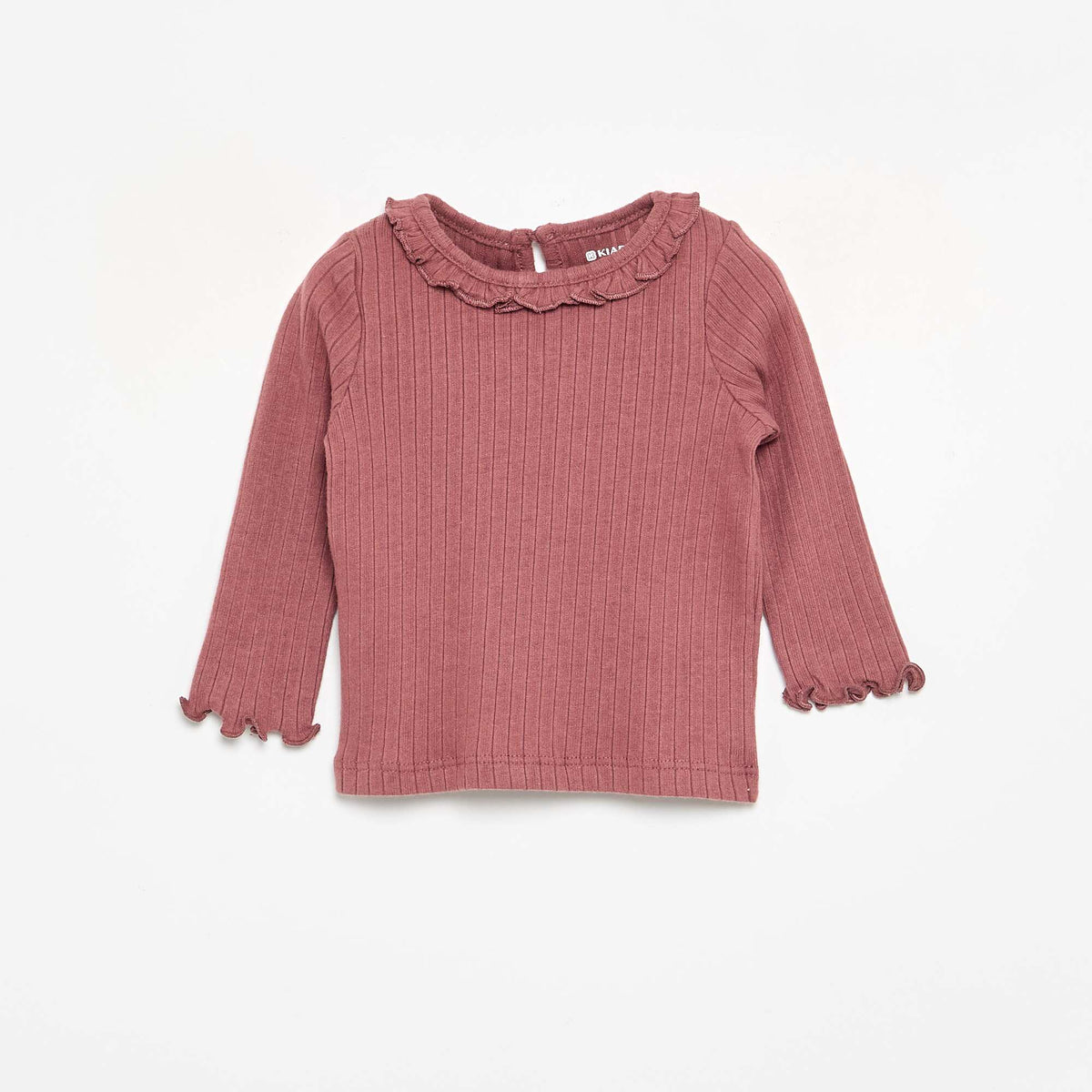 Ribbed T-shirt with ruffled collar and cuffs PINK