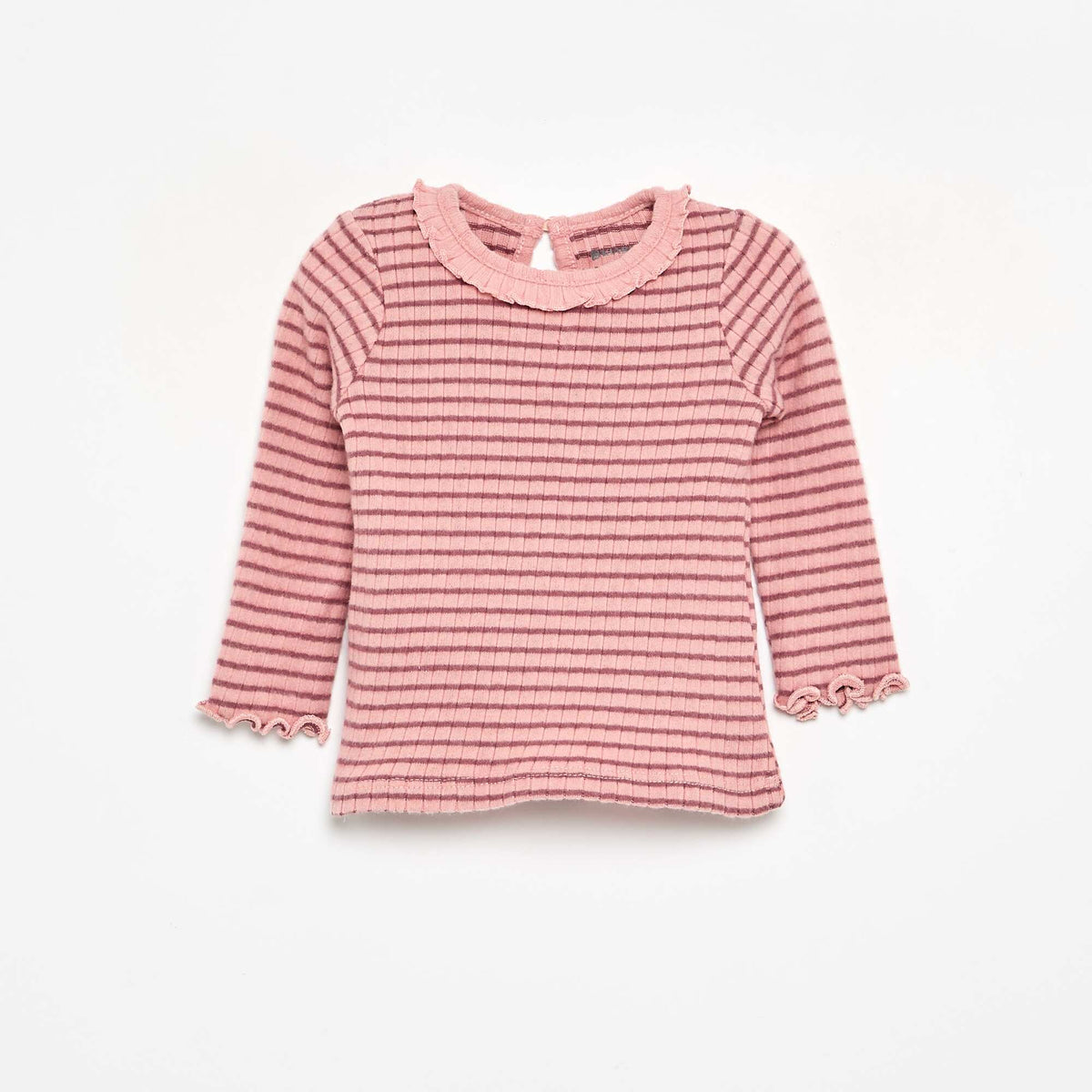 Ribbed T-shirt with ruffled collar and cuffs PINK