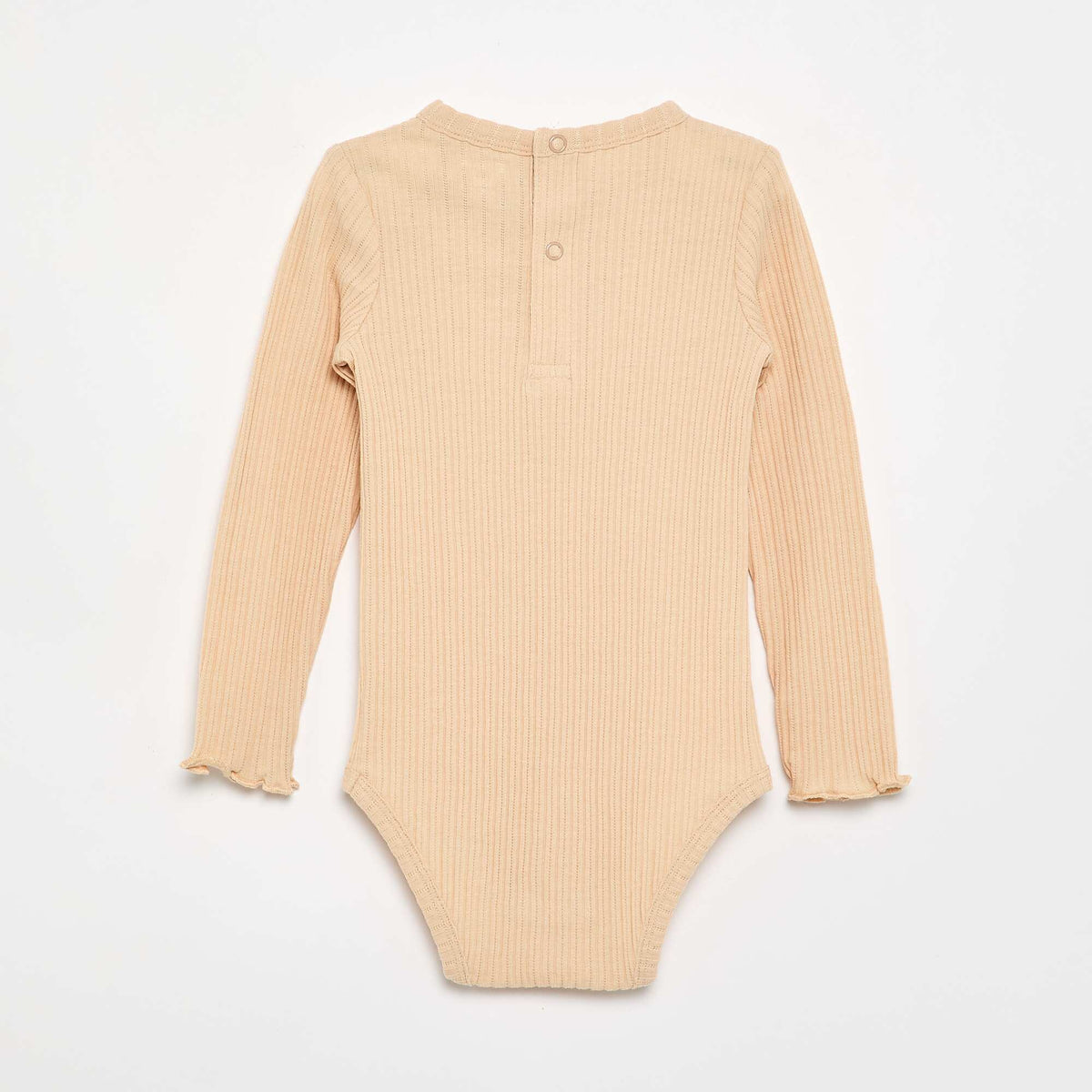 Ribbed Knit Bodysuit with Eyelet Embroidery BEIGE