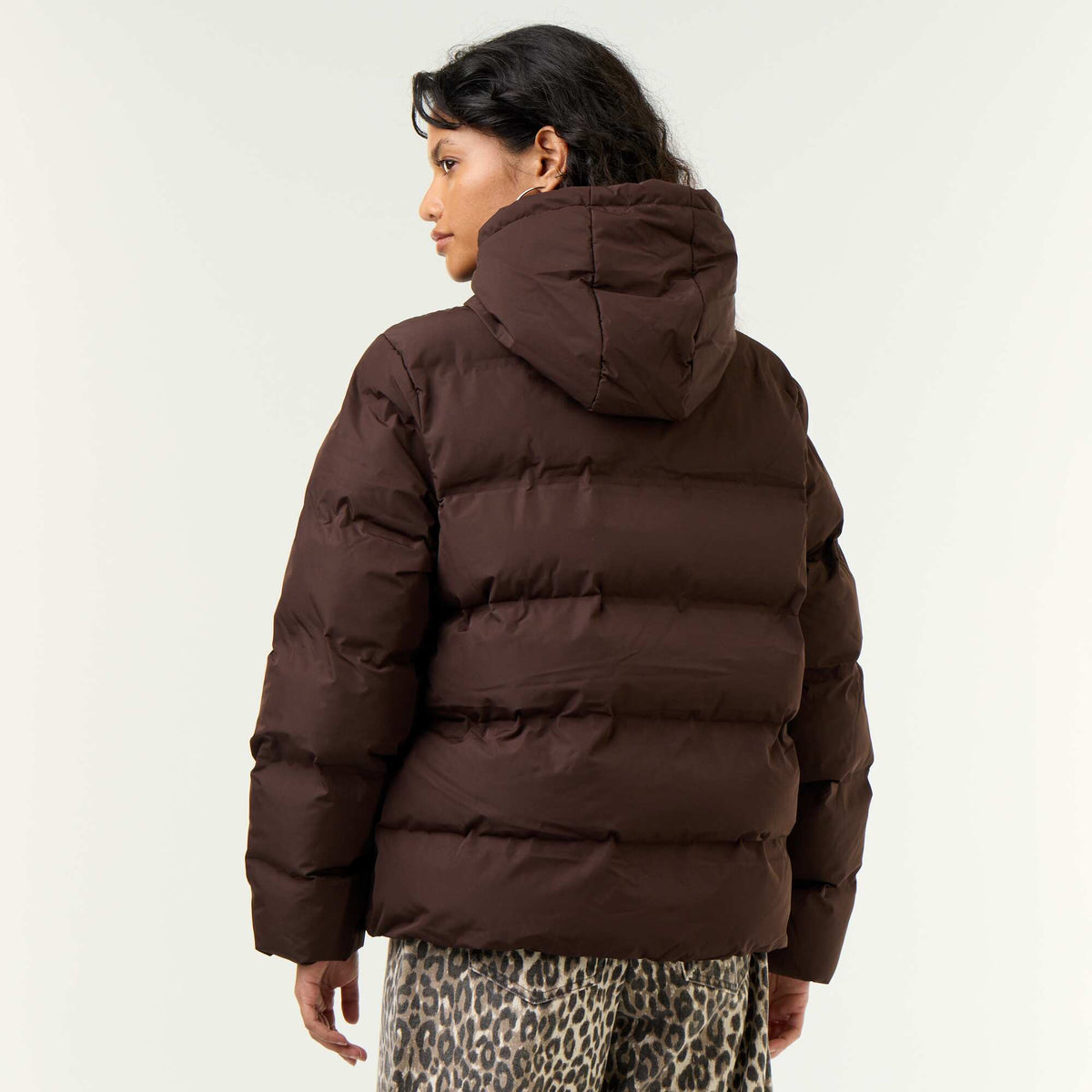 Hooded quilted puffer jacket BROWN