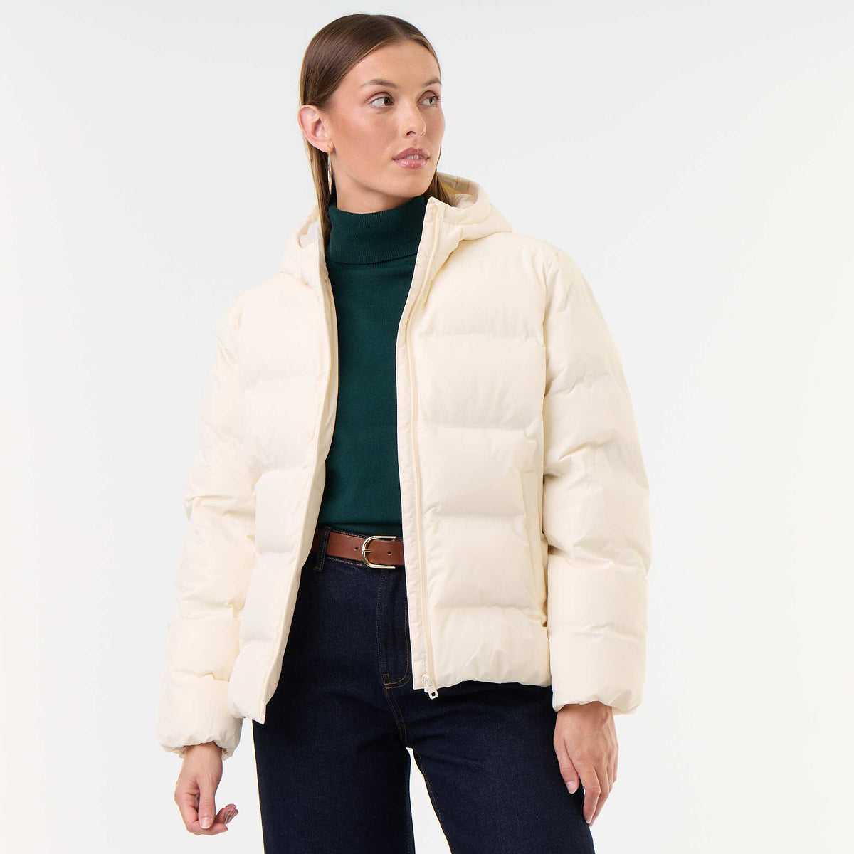 Hooded quilted puffer jacket WHITE