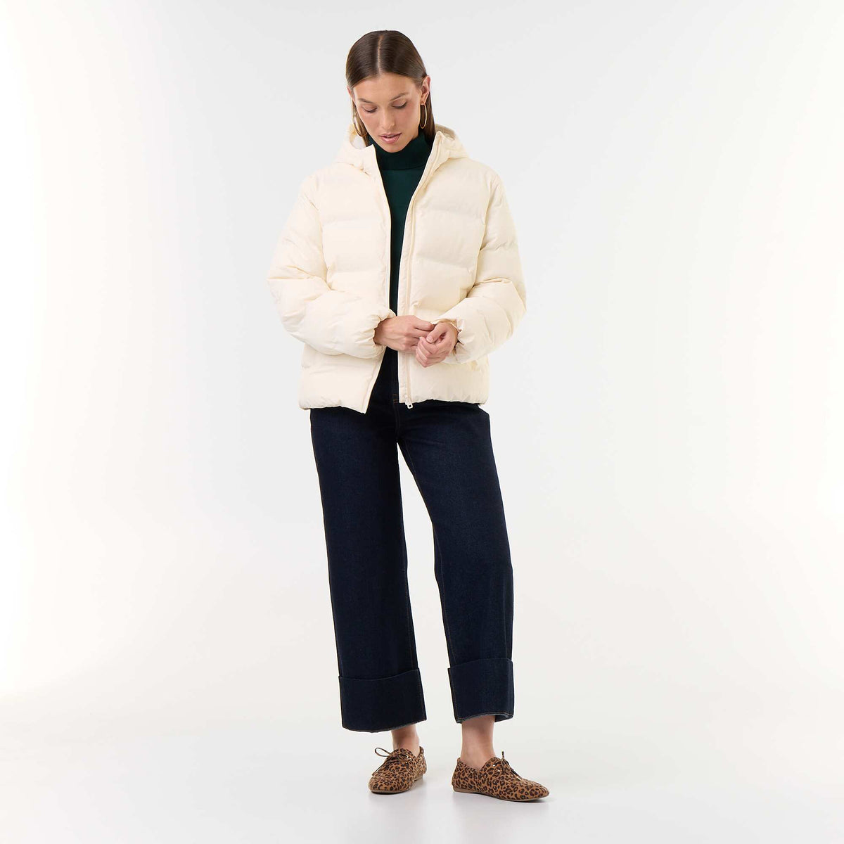 Hooded quilted puffer jacket WHITE