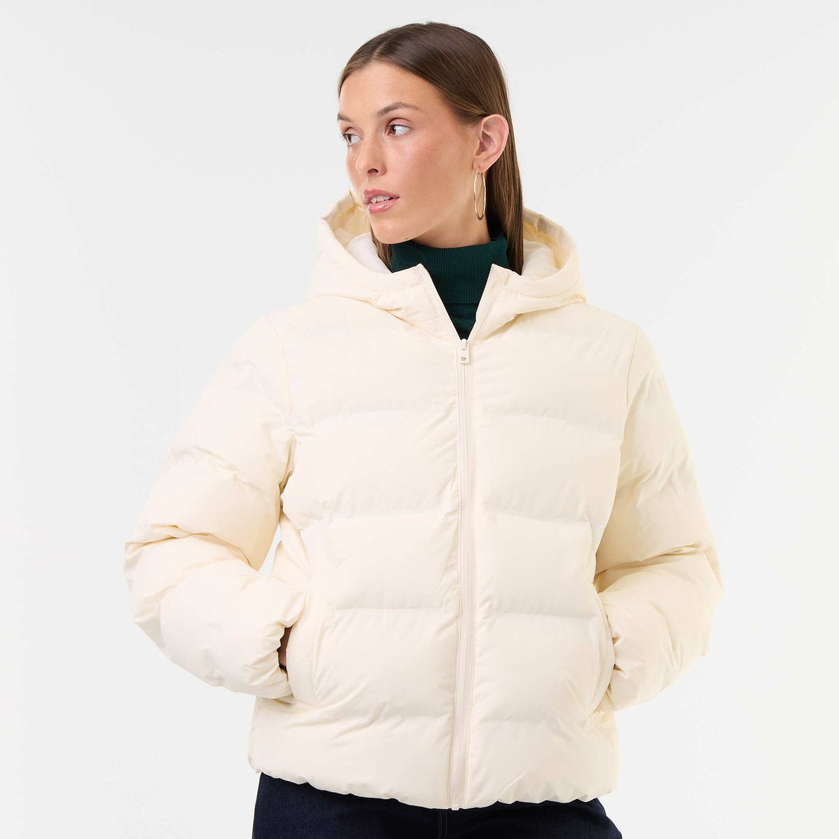 Hooded quilted puffer jacket WHITE