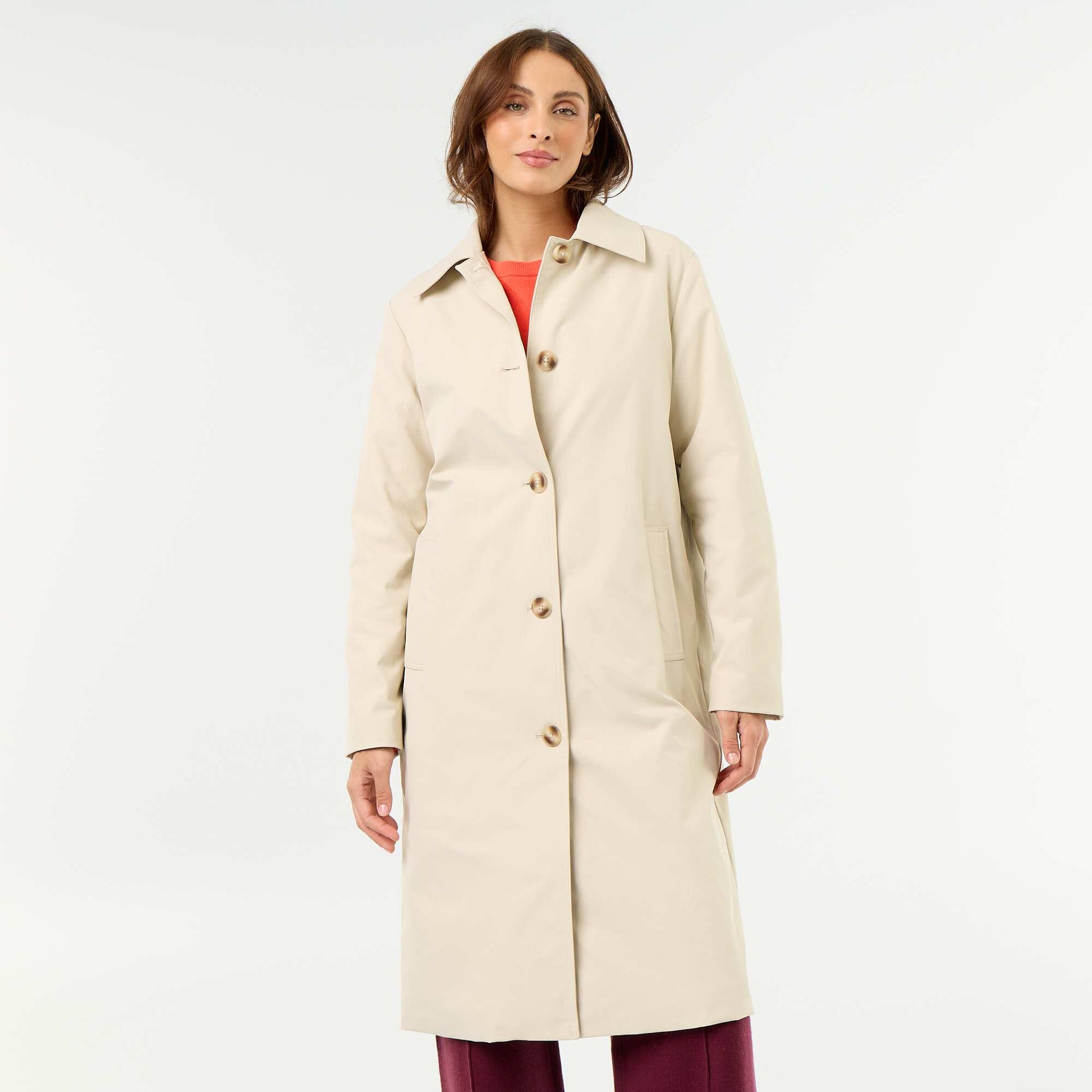 Mid-length trench coat with inner lining BROWN