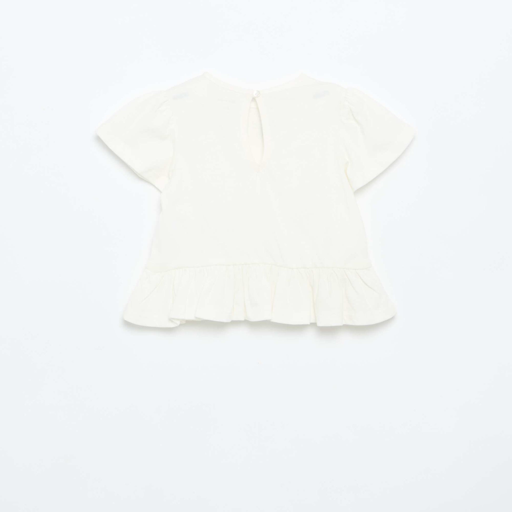 Short-sleeved T-shirt with embroidery and ruffled hem WHITE