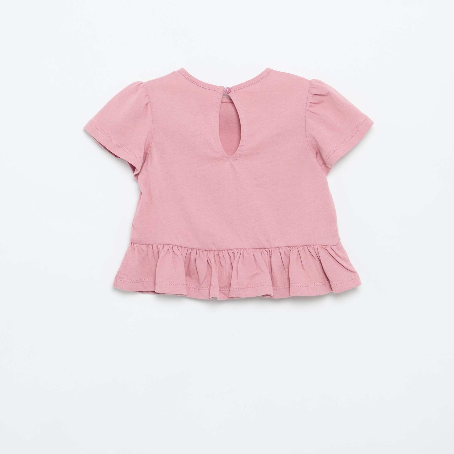 Short-sleeved T-shirt with embroidery and ruffled hem PINK