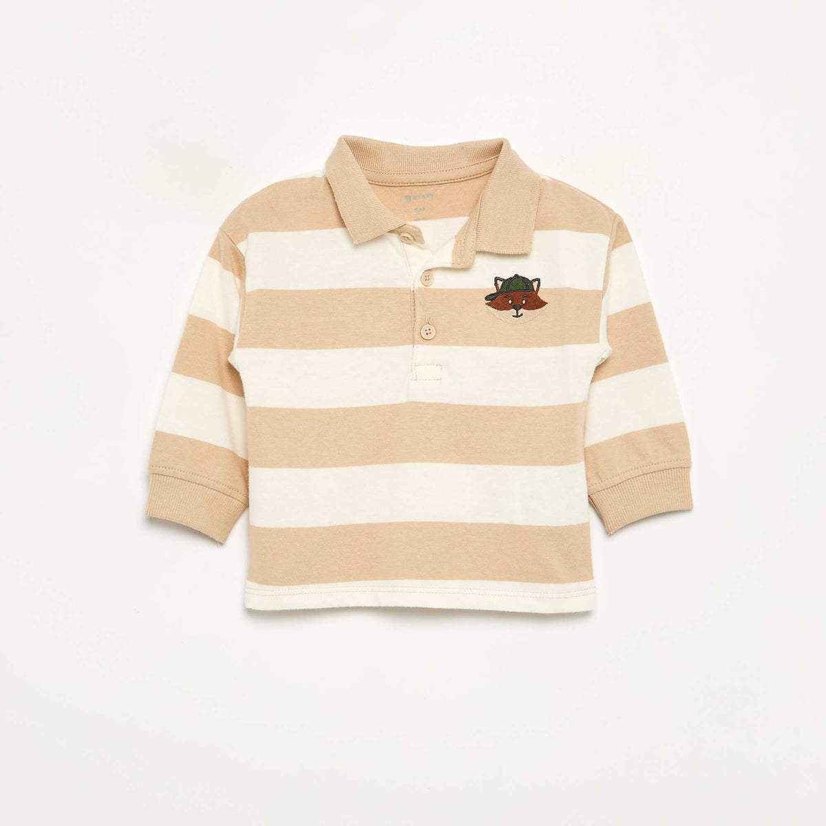 Striped Cotton Jersey Polo Shirt BEIGE