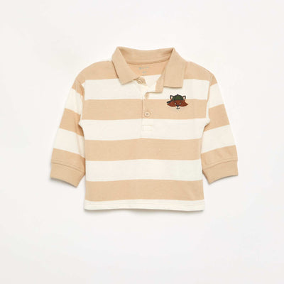 Striped Cotton Jersey Polo Shirt BEIGE