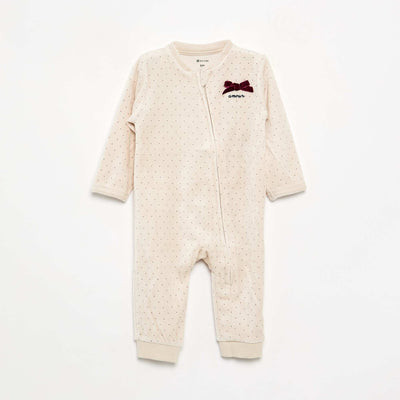Printed Velvet Sleepsuit BEIGE