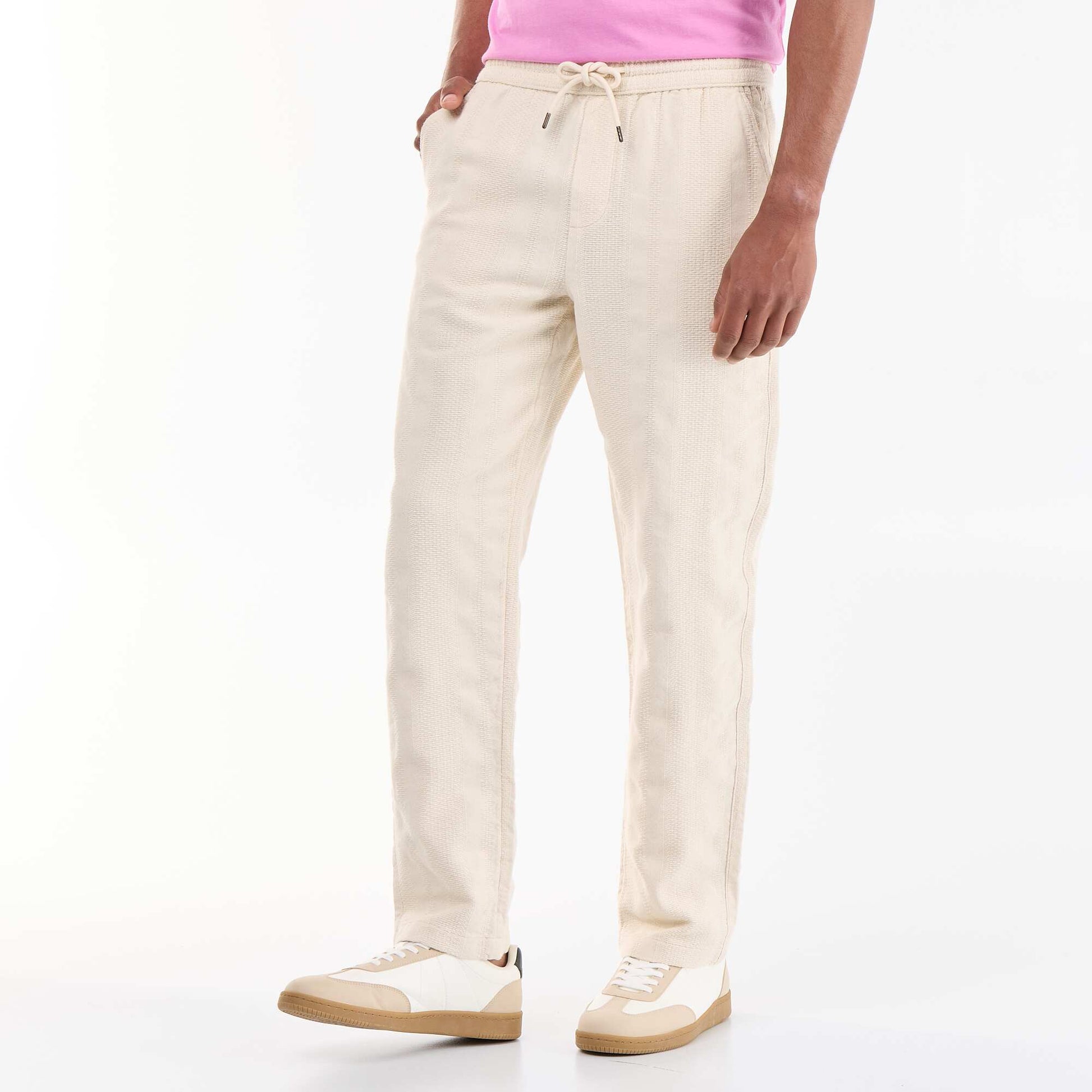 Solid Textured Trousers BEIGE