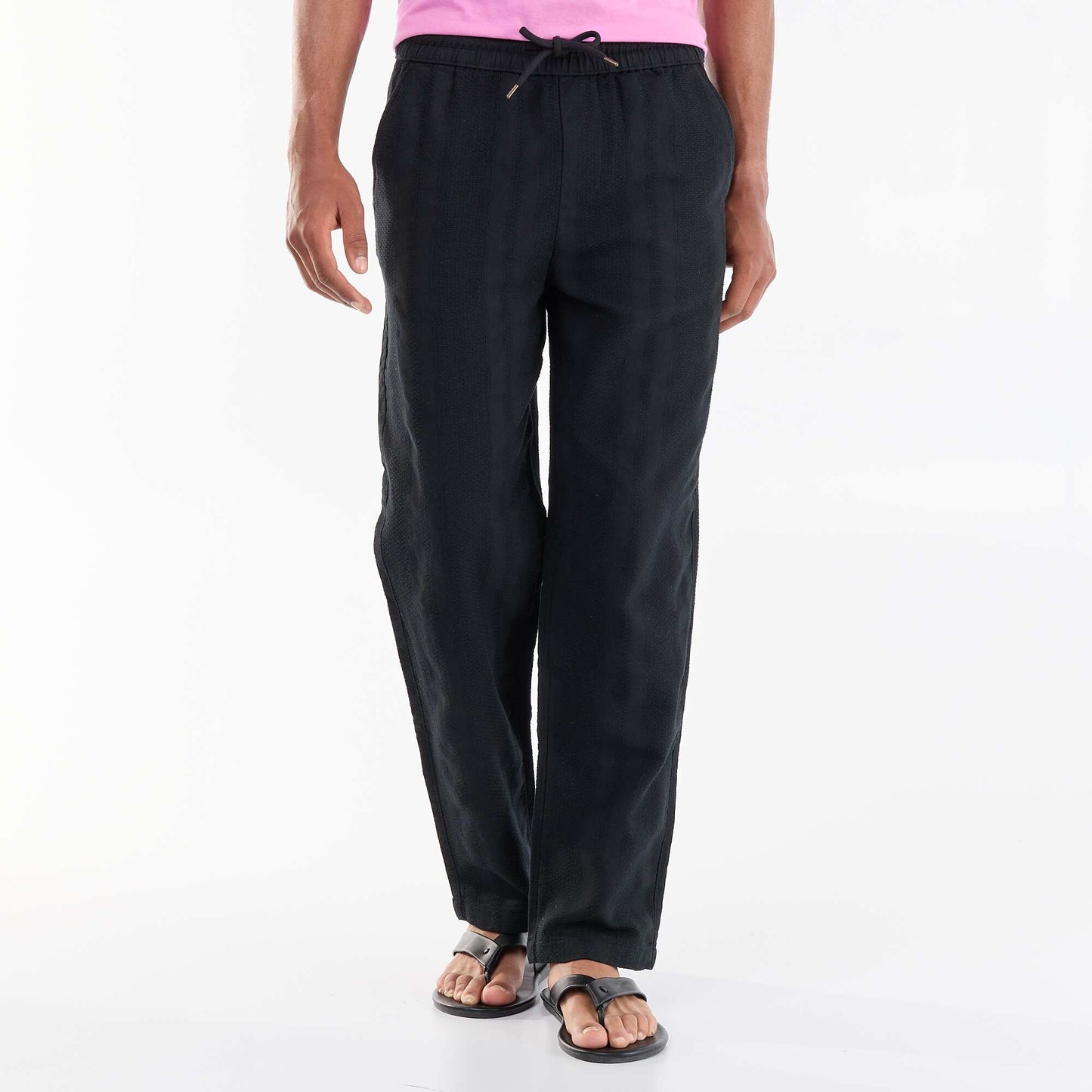 Solid Textured Trousers BLACK