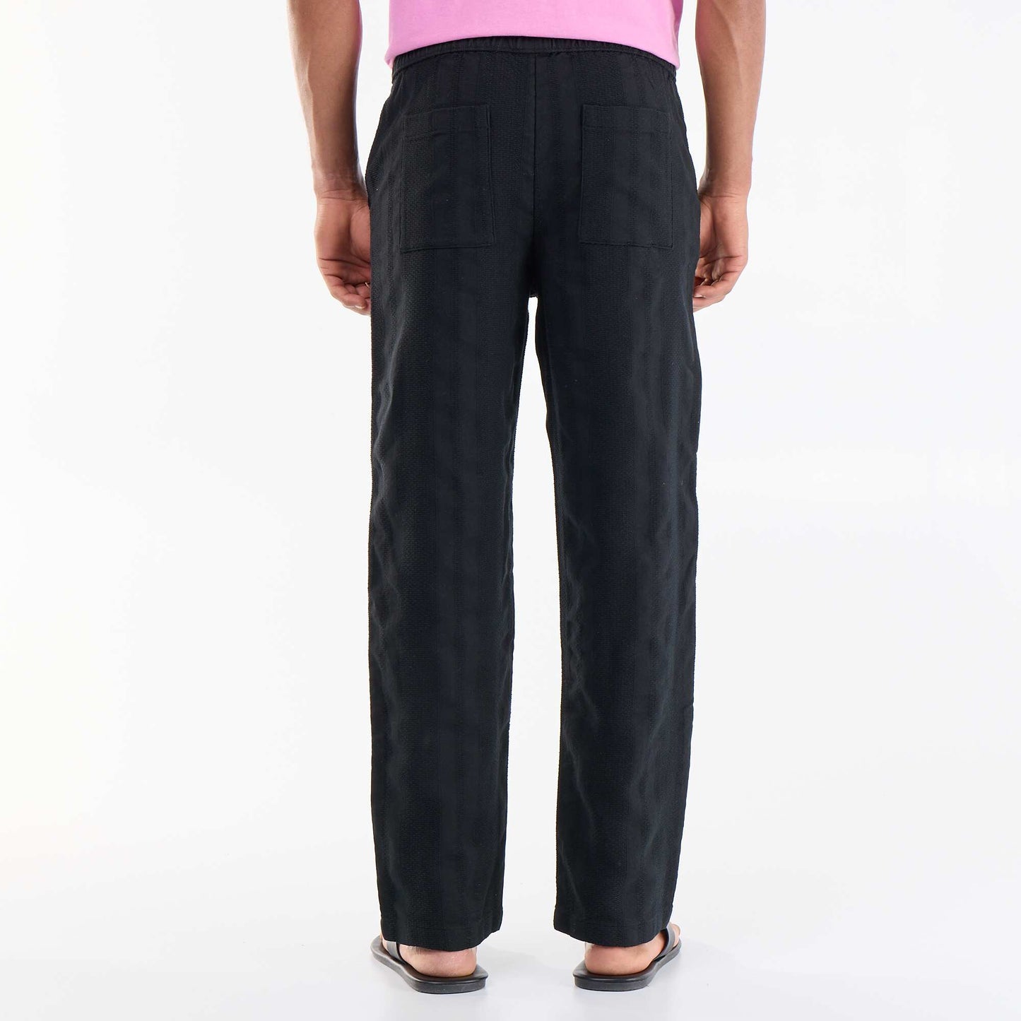 Solid Textured Trousers BLACK