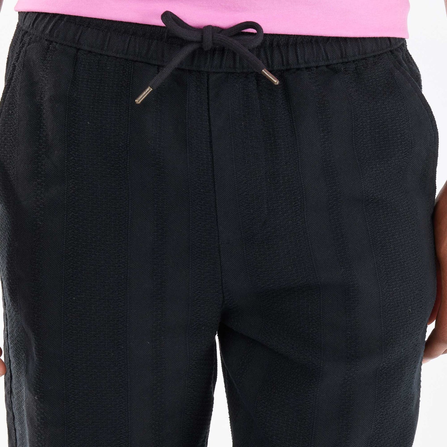 Solid Textured Trousers BLACK