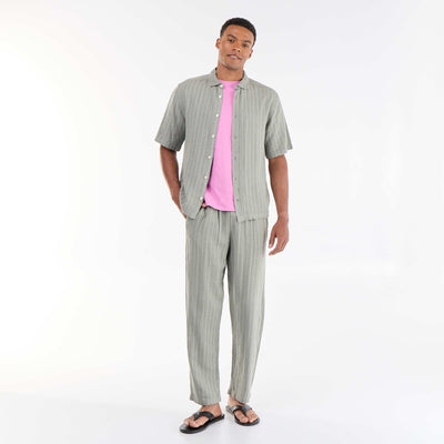 Striped Linen Blend Trousers GREEN