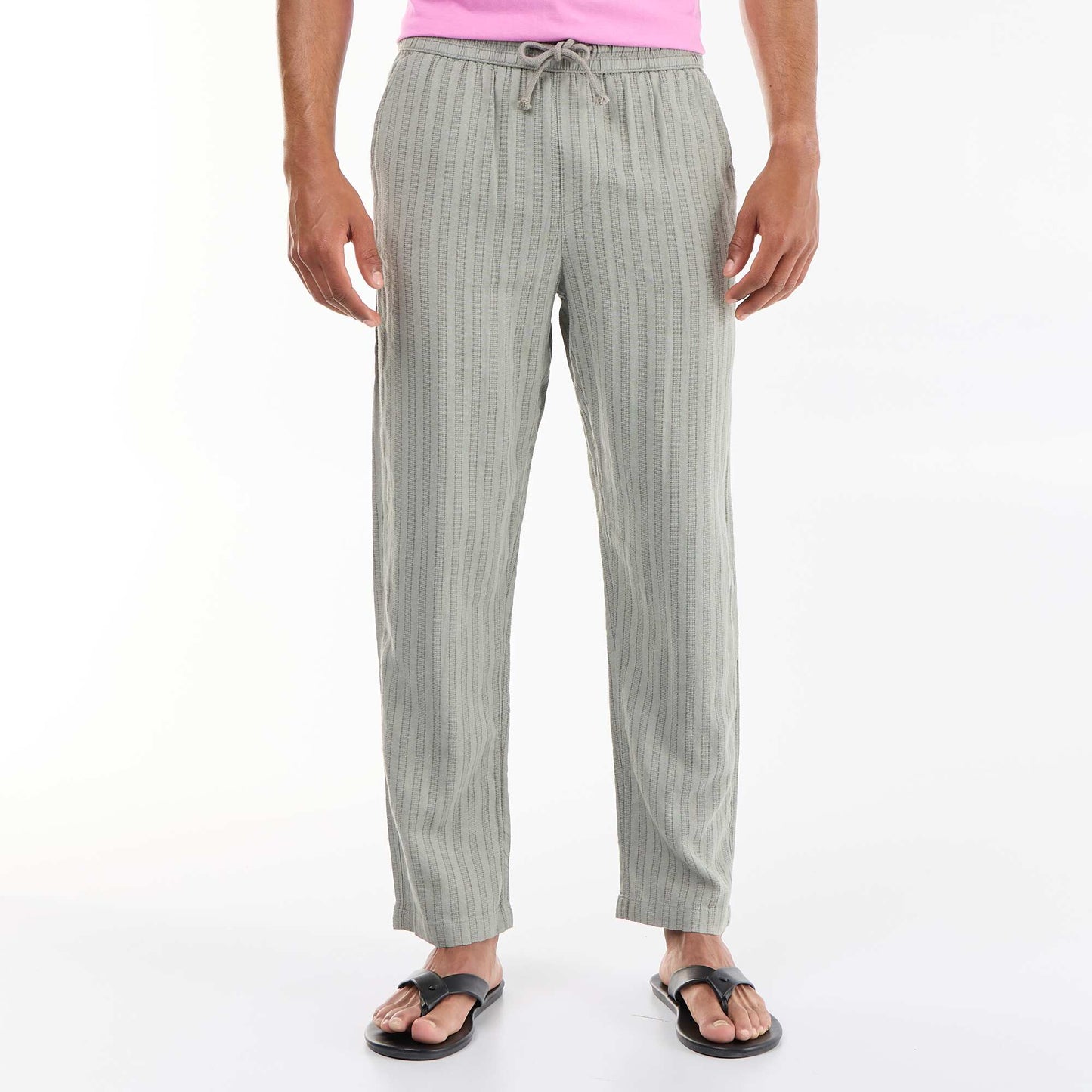 Striped Linen Blend Trousers GREEN