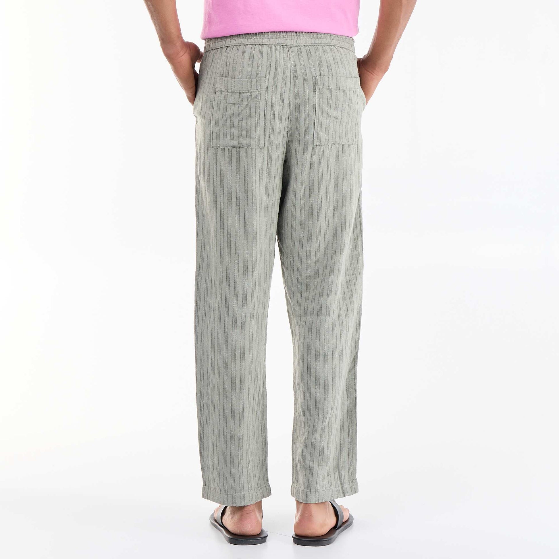 Striped Linen Blend Trousers GREEN