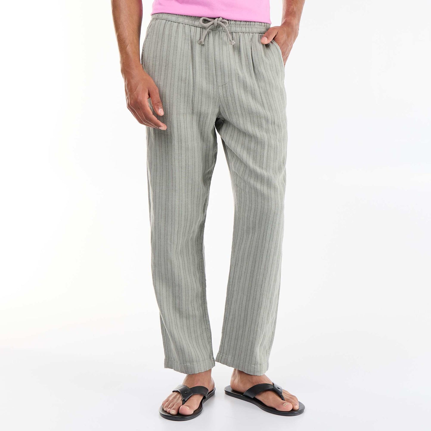 Striped Linen Blend Trousers GREEN