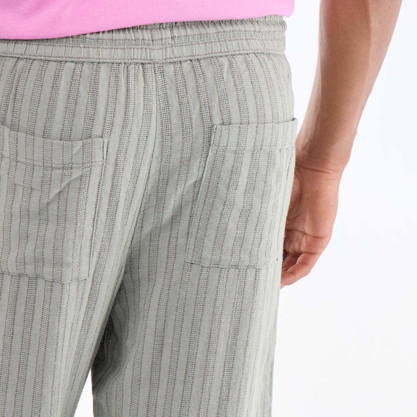 Striped Linen Blend Trousers GREEN