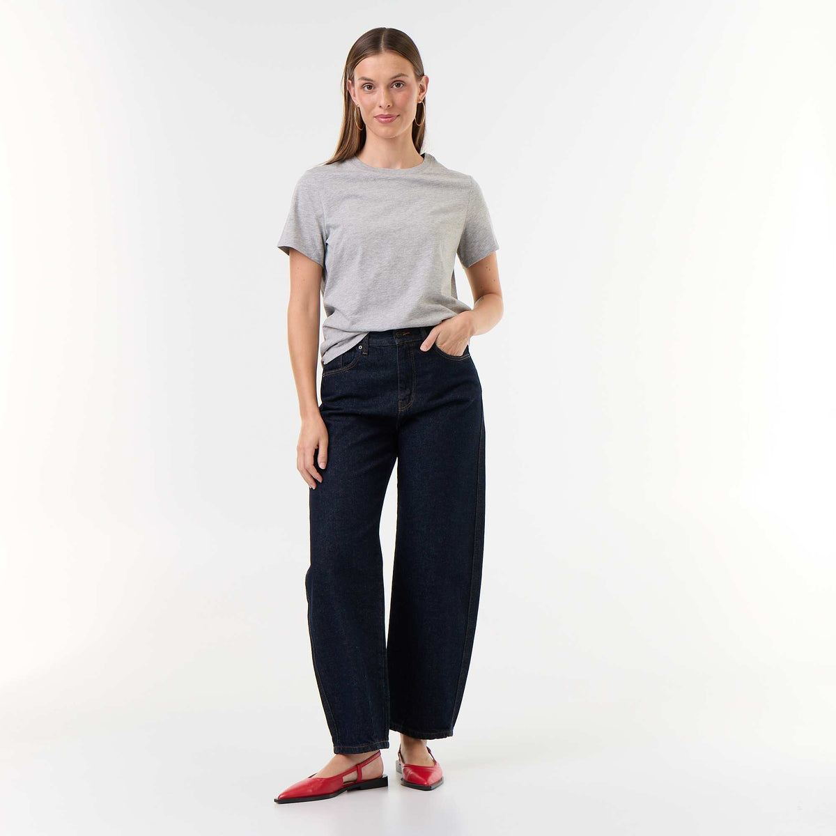 Wide barrel-leg denim pants BLUE