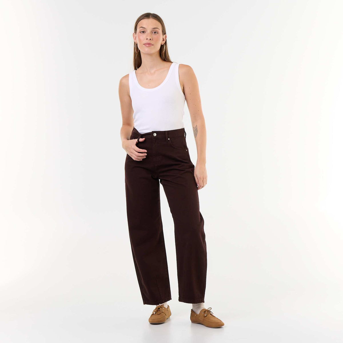 Wide barrel-leg denim pants BROWN