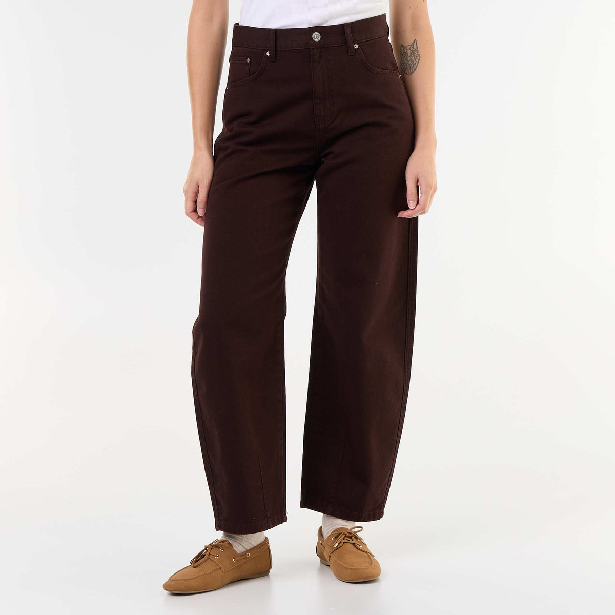 Wide barrel-leg denim pants BROWN